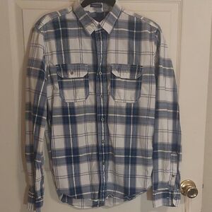 American Eagle Outfitters Blue and White Casual Button Down Shirt